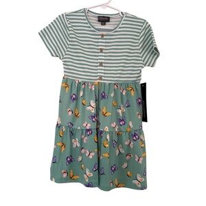 Picapino Floral Striped Butterflies Dress Short Sleeve Twirl Toddler Girl 4